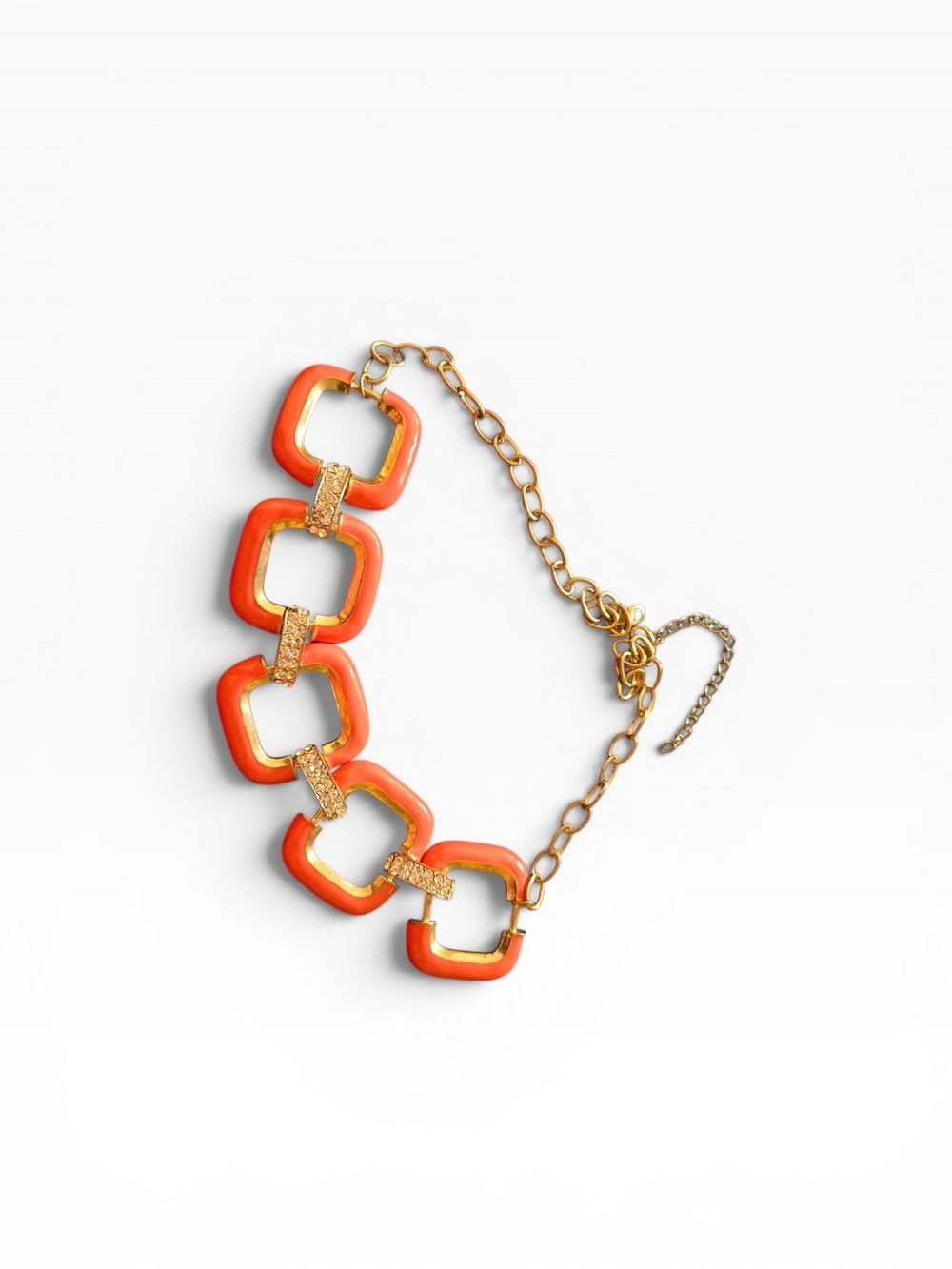 Gold and Orange Link Necklace Women Jewelry